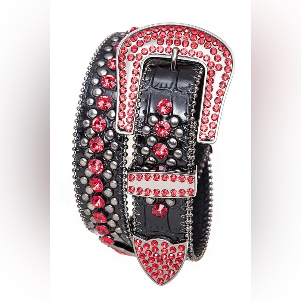 Red & Black Genuine Leather Studded Statement Belt - Picture 2 of 2